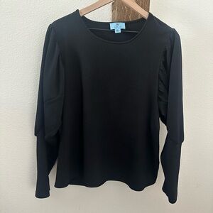 CeCe Black Textured Long Sleeve blouse